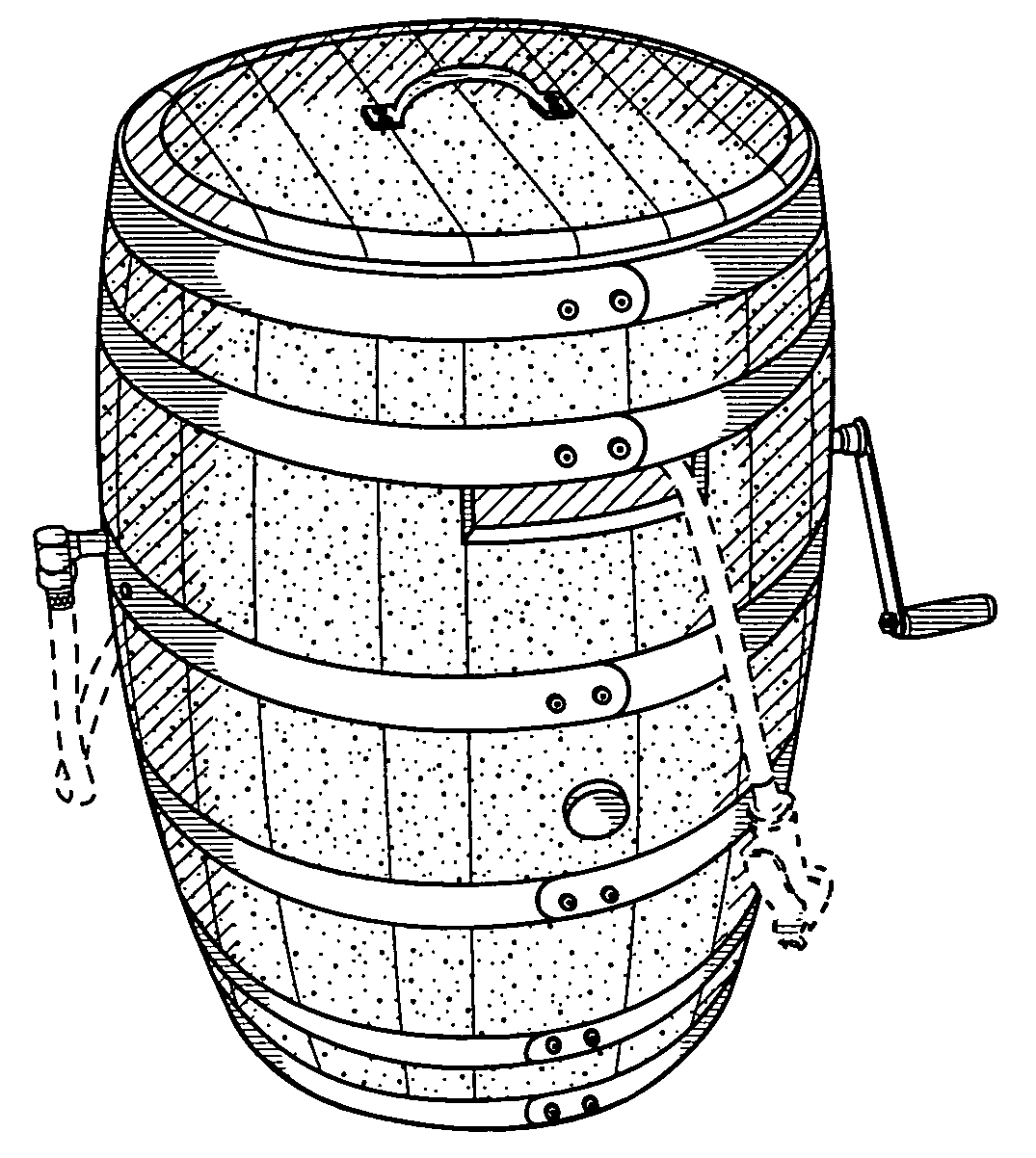 Garden hose reel concealed in a barrel